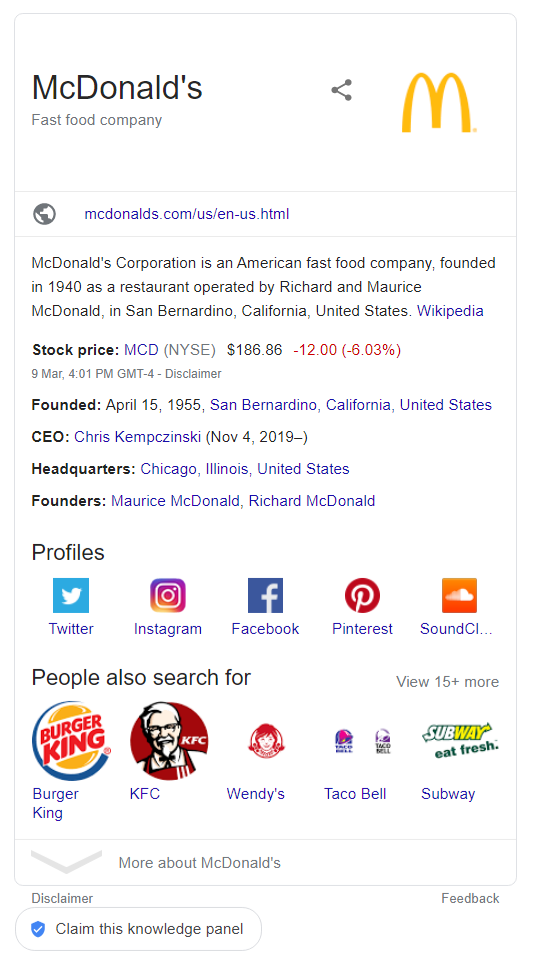 Knowledge graph in Search Results